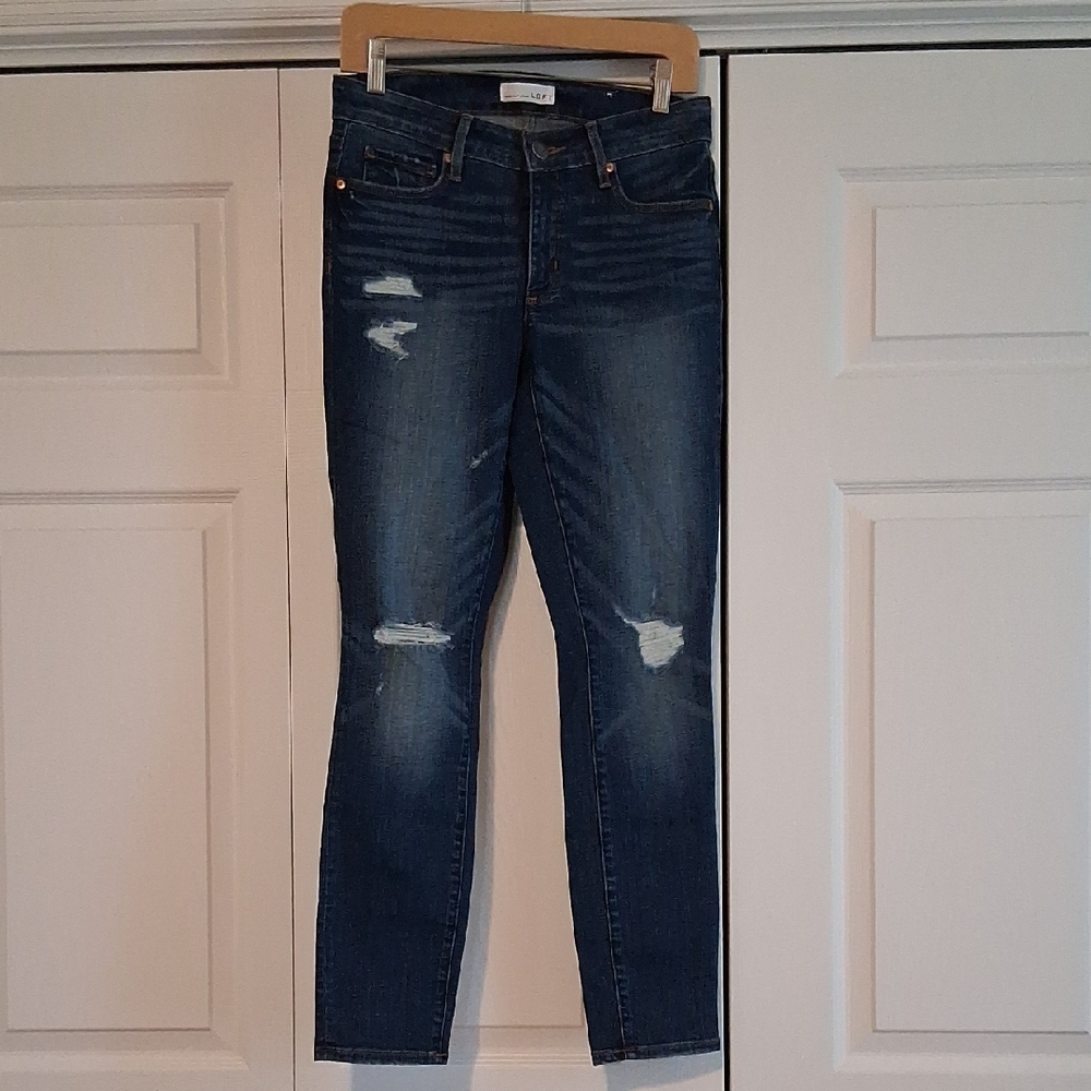 LOFT Distressed Dark Blue Curvy Skinny Jeans